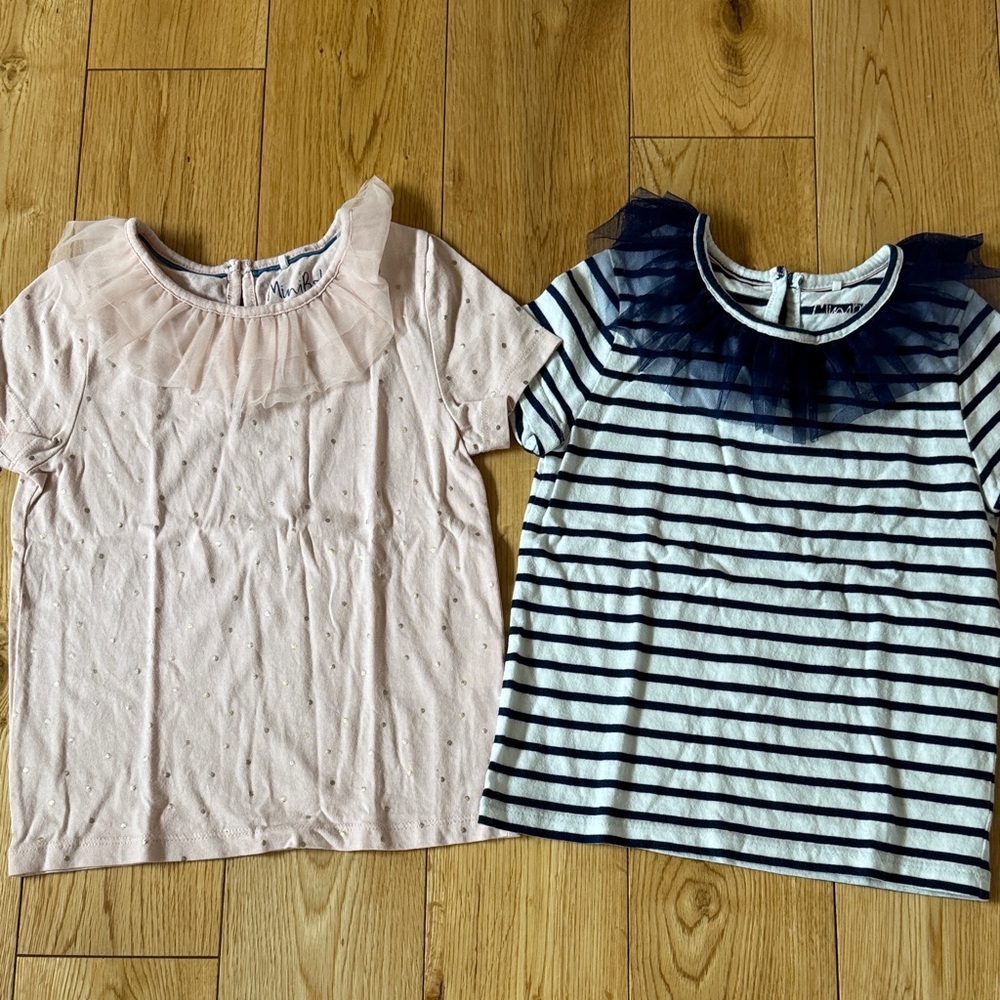 Mini Boden 2 Ruffle Neck Short Sleeve Tees